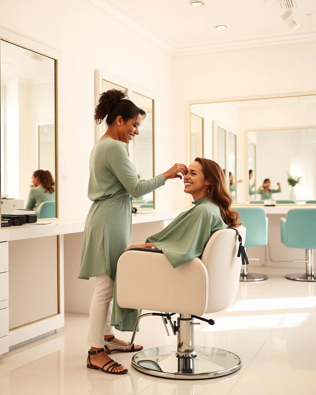Kundin lässt sich in einem hellen Salon verwöhnen